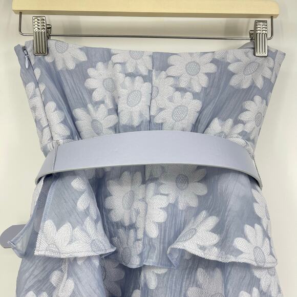 MAJORELLE | Andrea Mini Dress in Powder Blue Floral Jacquard Crystal Belt XS - Picture 9 of 13